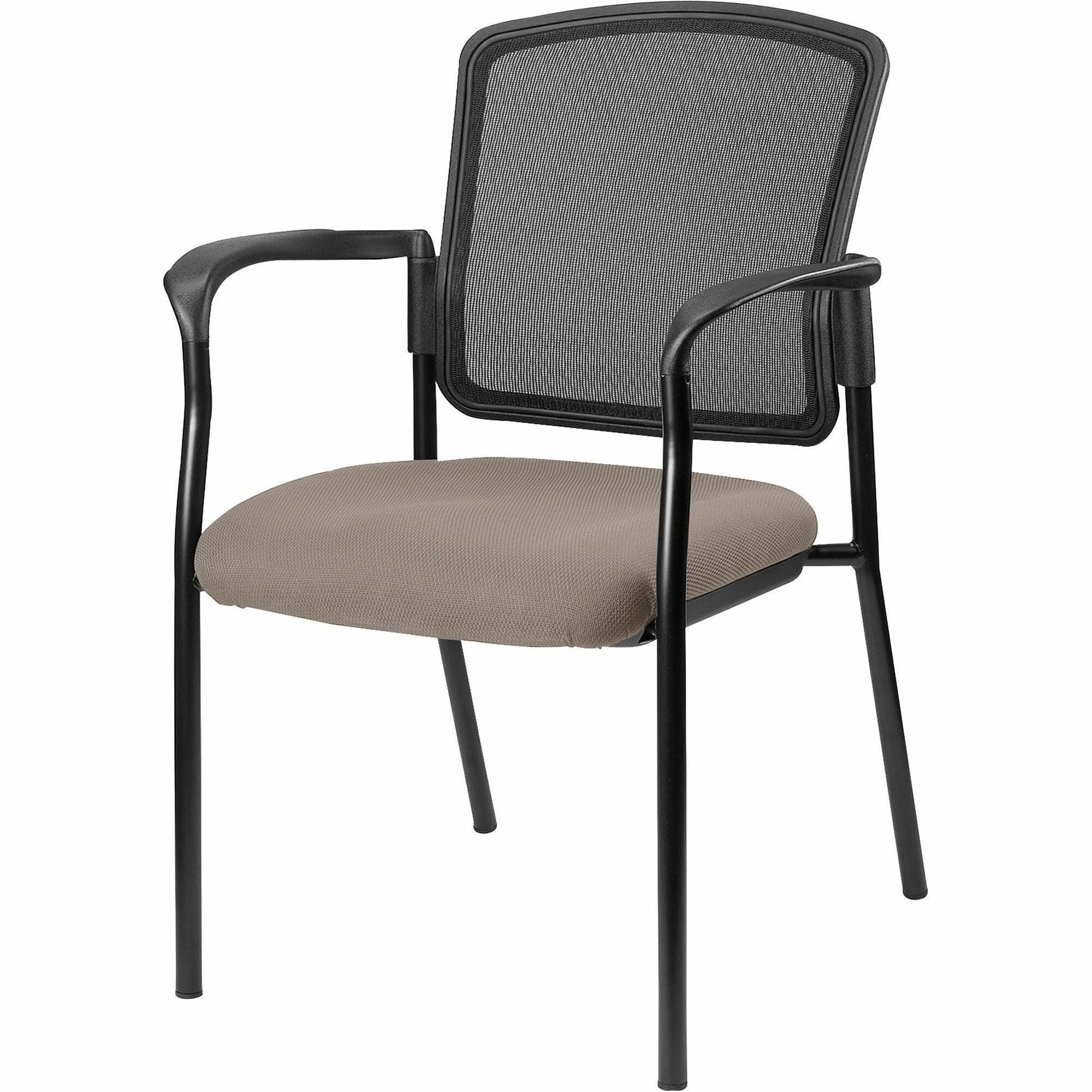 Lorell Stackable Mesh Back Guest Chair, Dillon Stratus Vinyl Seat, Black Mesh Back, Powder Coated Steel Frame, Four-Legged Base, Armrests, 1 Each