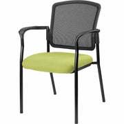 Lorell Stackable Mesh Back Guest Chair, Dillon Apple Green Vinyl Seat, Black Mesh Back, Powder Coated Steel Frame, Four-Legged Base, Armrest, 1 Each
