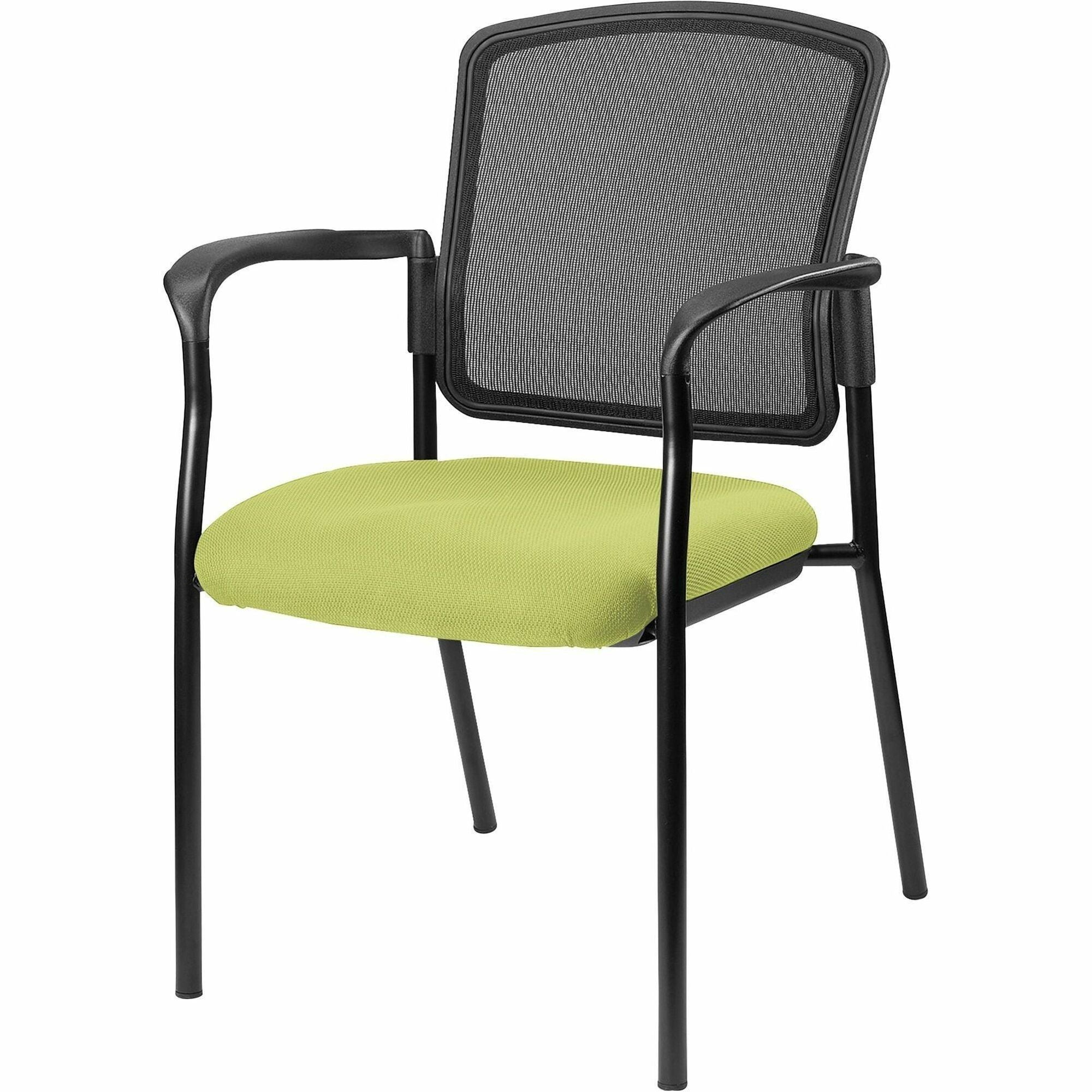 Lorell Stackable Mesh Back Guest Chair, Dillon Apple Green Vinyl Seat, Black Mesh Back, Powder Coated Steel Frame, Four-Legged Base, Armrest, 1 Each