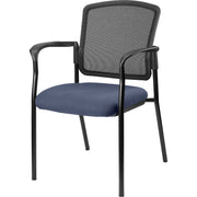 Lorell Mesh Back Stackable Guest Chair, Dillon Ocean Vinyl Seat, Black Mesh Back, Powder Coated Steel Frame, Four-Legged Base, Armrests, 1 Each