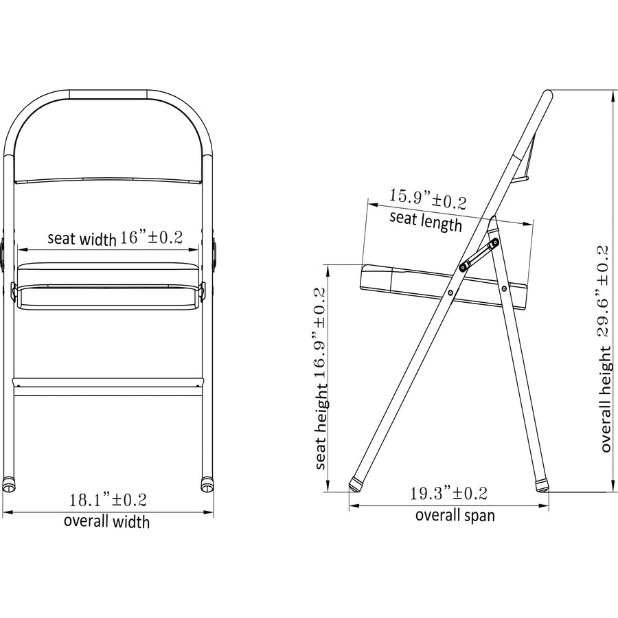 Lorell Folding Chairs, Steel Frame, Powder Coated, Black, 4 per Carton