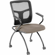 Lorell Ergomesh Nesting Chairs with Arms, Dillon Stratus Vinyl Seat, Black Mesh Back, Gray Powder Coated Metal Frame, Four-Legged Base, Armrests, 2 per Carton