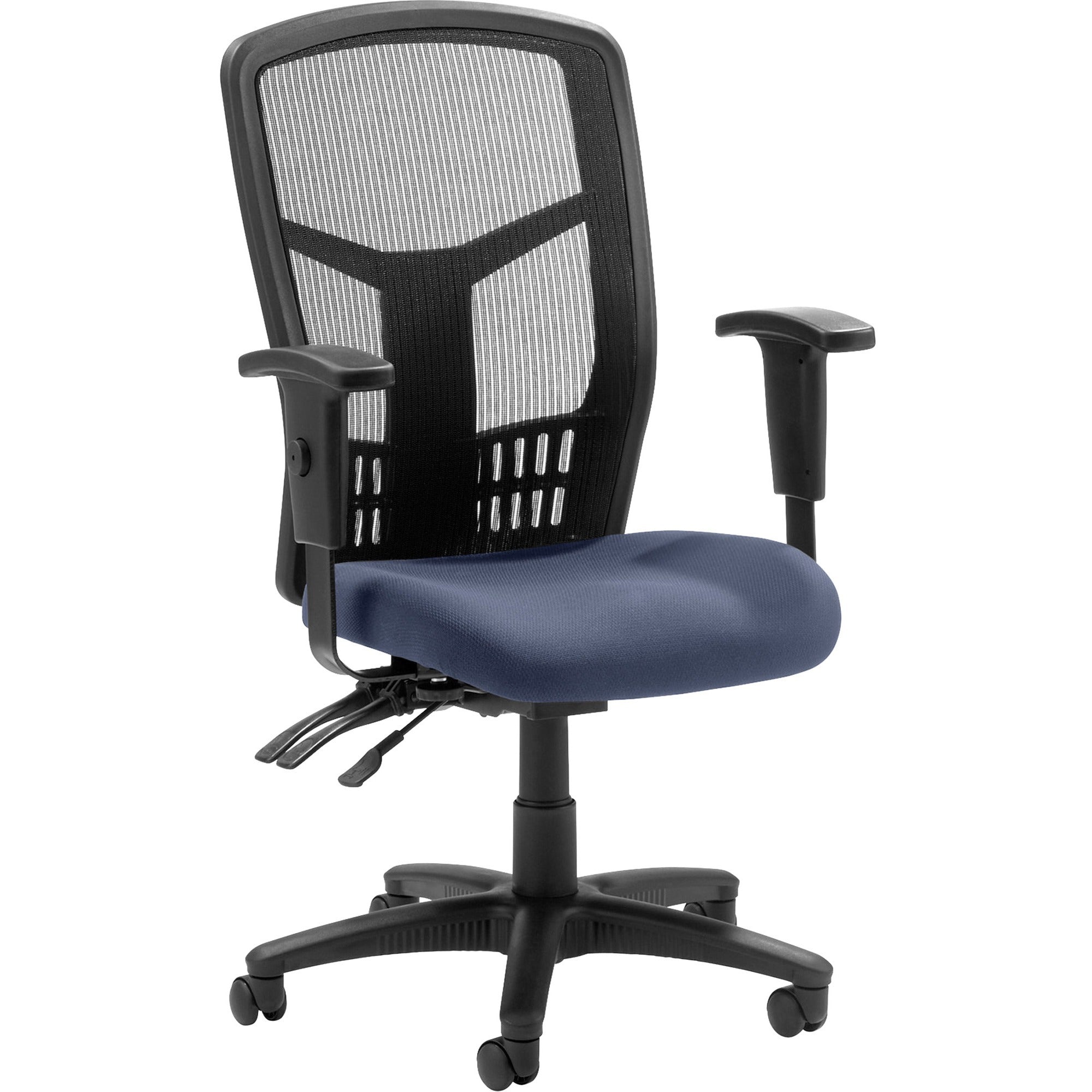 Lorell Executive High-back Mesh Chair, Dillon Ocean Vinyl Seat, Black Mesh Back, Adjustable Arms, 5-star Base, 1 Each