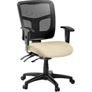 Lorell ErgoMesh Series Managerial Mesh Mid-Back Chair, Dillon Buff Vinyl Seat, Black Mesh Back, Adjustable Arms, 5-Star Nylon Base, 1 Each