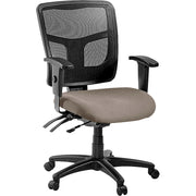 Lorell ErgoMesh Series Managerial Mesh Mid-Back Chair, Dillon Stratus Vinyl Seat, Black Mesh Back, Adjustable Arms, 5-Star Nylon Base, 1 Each