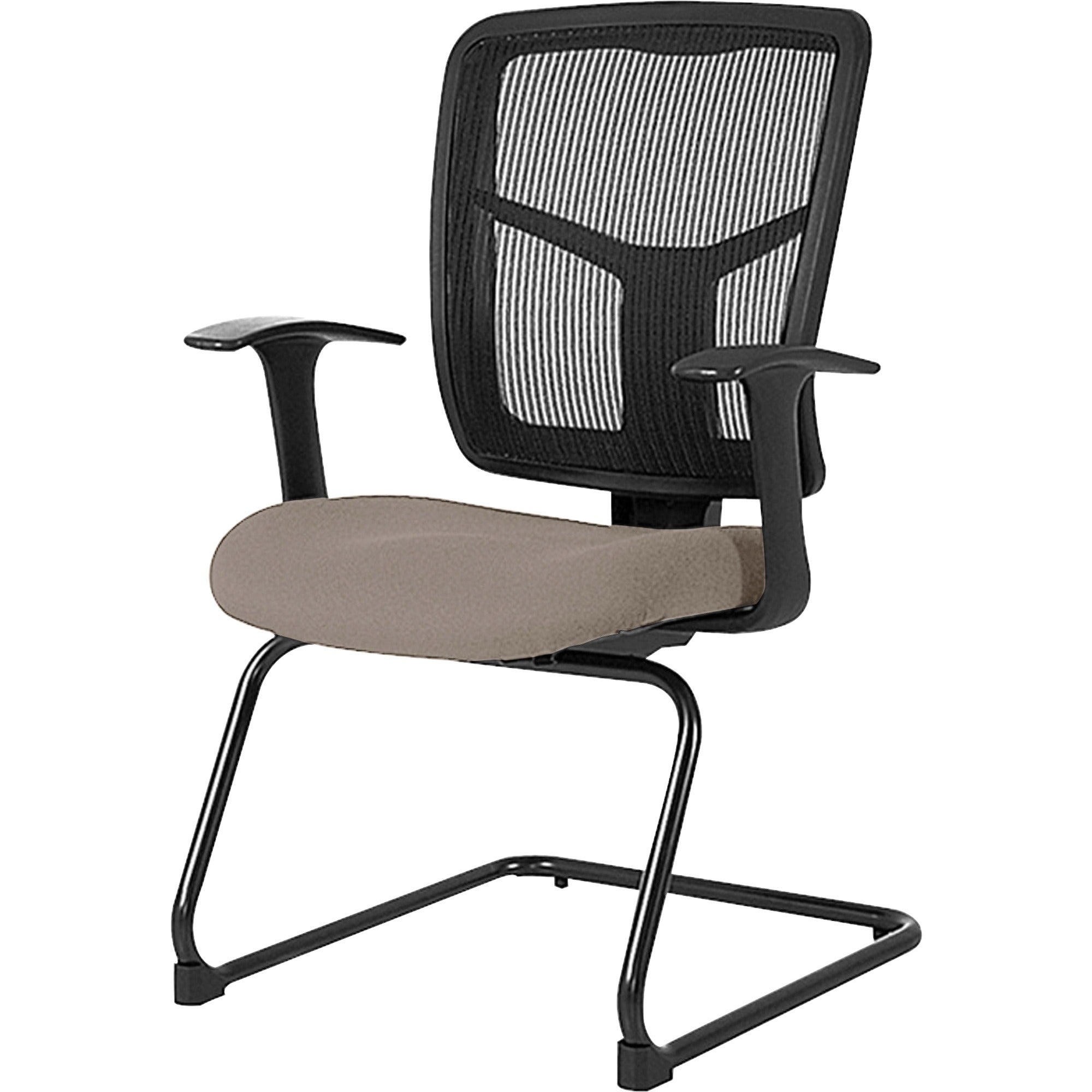 Lorell ErgoMesh Series Mesh Back Guest Chair with Arms, Dillon Stratus Vinyl Seat, Black Mesh Back, Cantilever Base, Adjustable Armrests, 1 Each