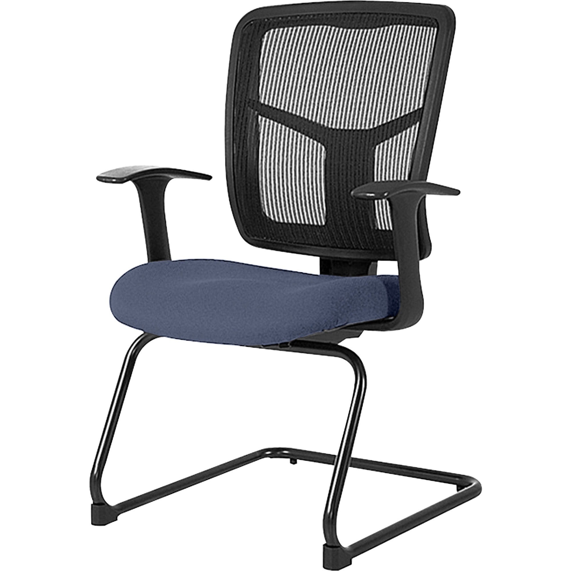 Lorell ErgoMesh Series Mesh Back Guest Chair with Arms, Dillon Ocean Vinyl Seat, Black Mesh Back, Cantilever Base, Adjustable Armrests, 1 Each