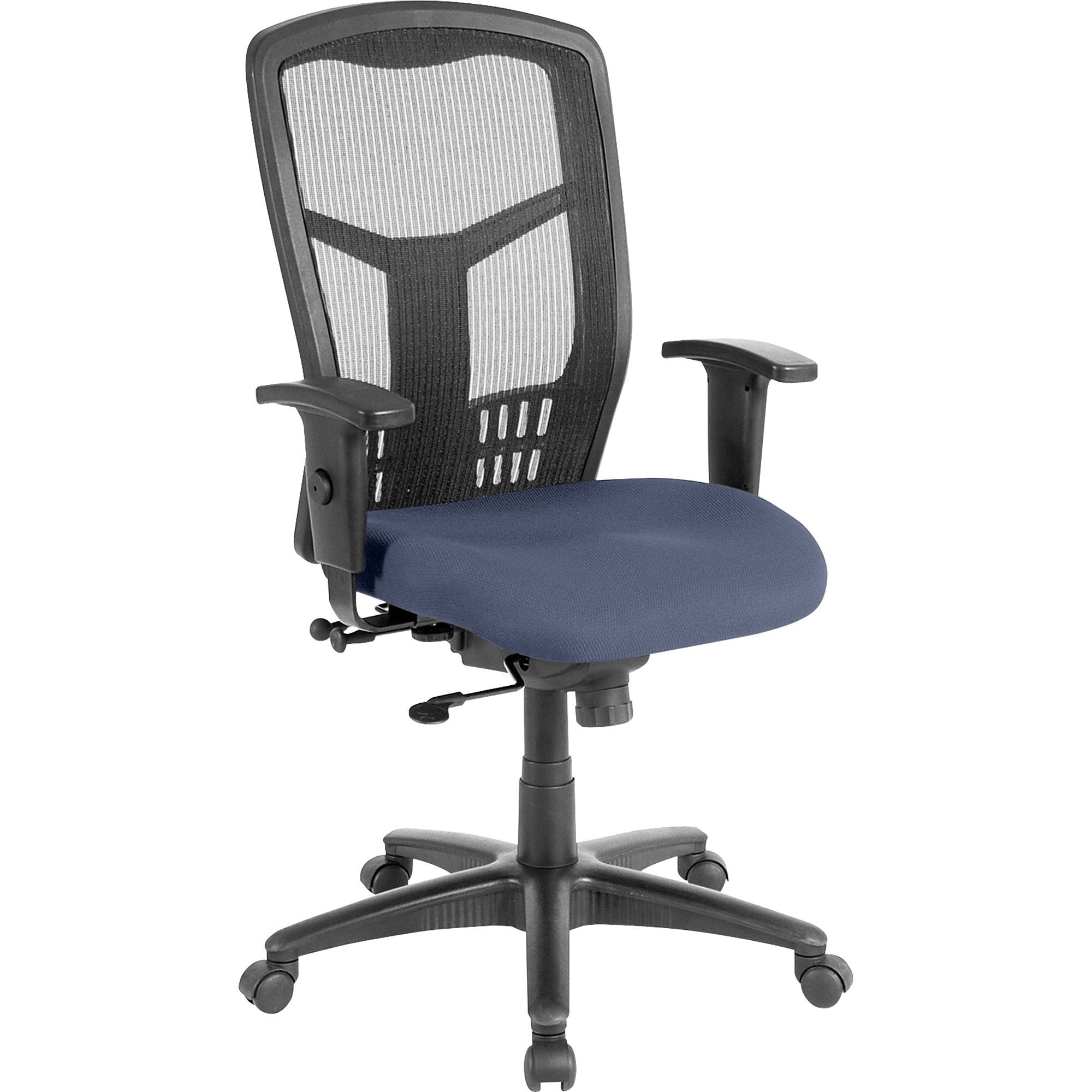 Lorell Executive Mesh High-back Swivel Chair, Dillon Ocean Vinyl Seat, Black Mesh Back, Adjustable Arms, Ergonomic Design, Swivel, Tilt, 1 Each