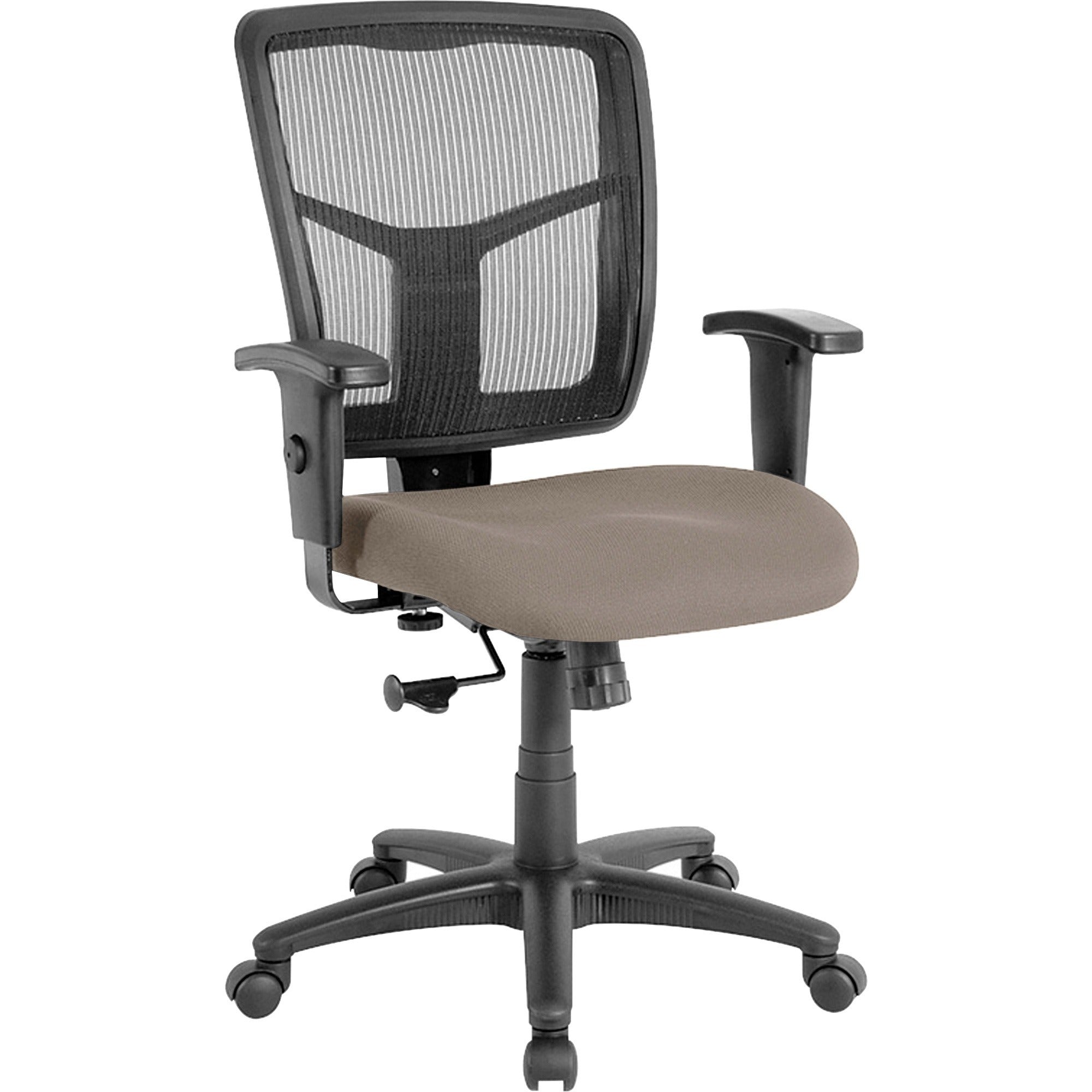 Lorell Ergomesh Managerial Mesh Mid-back Chair, Dillon Stratus Vinyl Seat, Black Mesh Back, Black Frame, 5-star Base, Brown, 1 Each