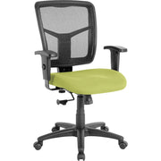 Lorell Ergomesh Managerial Mesh Mid-back Chair, Dillon Apple Green Vinyl Seat, Black Mesh Back, Black Frame, 5-star Base, Adjustable Arms, 1 Each
