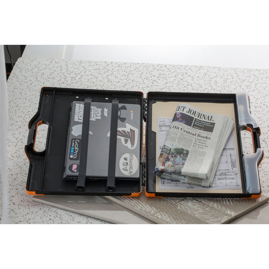 Officemate Carry-All Clipboard Storage Box, Black/Orange, Holds 8.5" x 11" and 8.5" x 14" Sheets, 1 Each