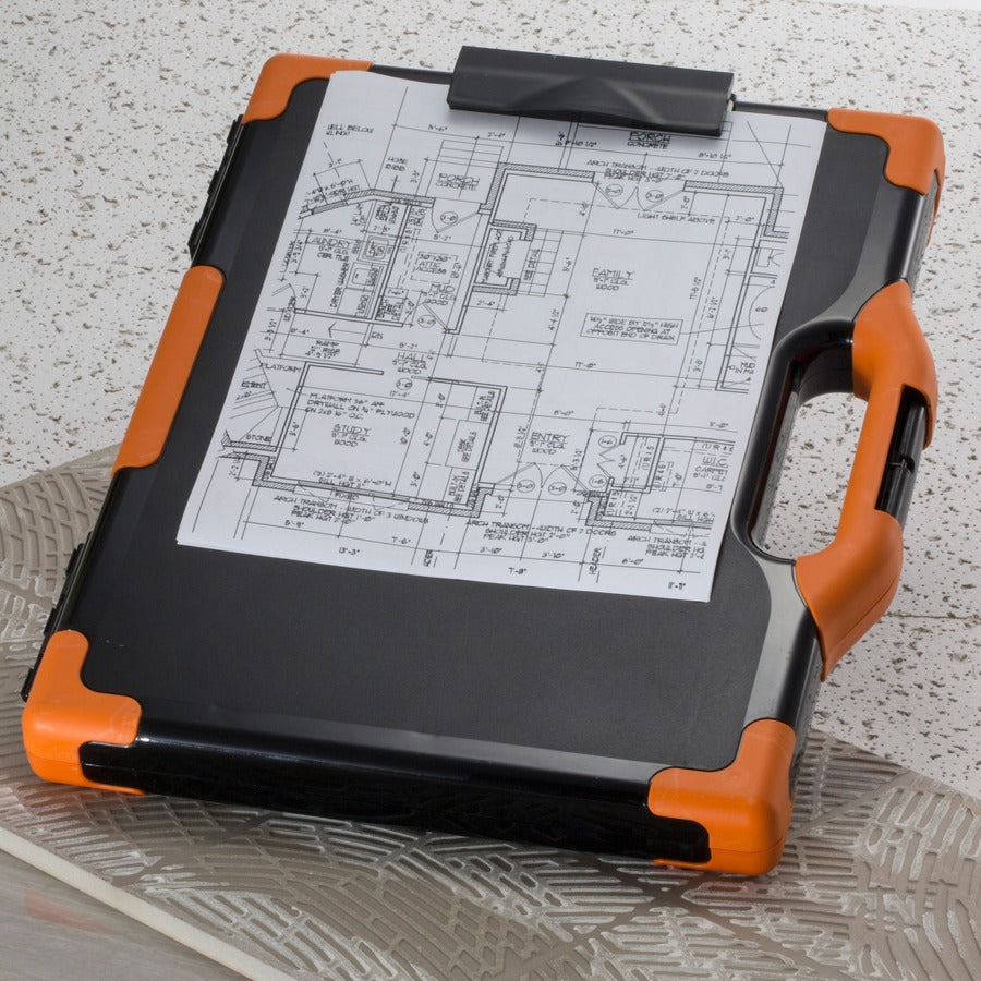 Officemate Carry-All Clipboard Storage Box, Black/Orange, Holds 8.5" x 11" and 8.5" x 14" Sheets, 1 Each