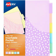 Avery&reg; Big Tab Plastic Dividers with Pockets, 5-Tab (07714