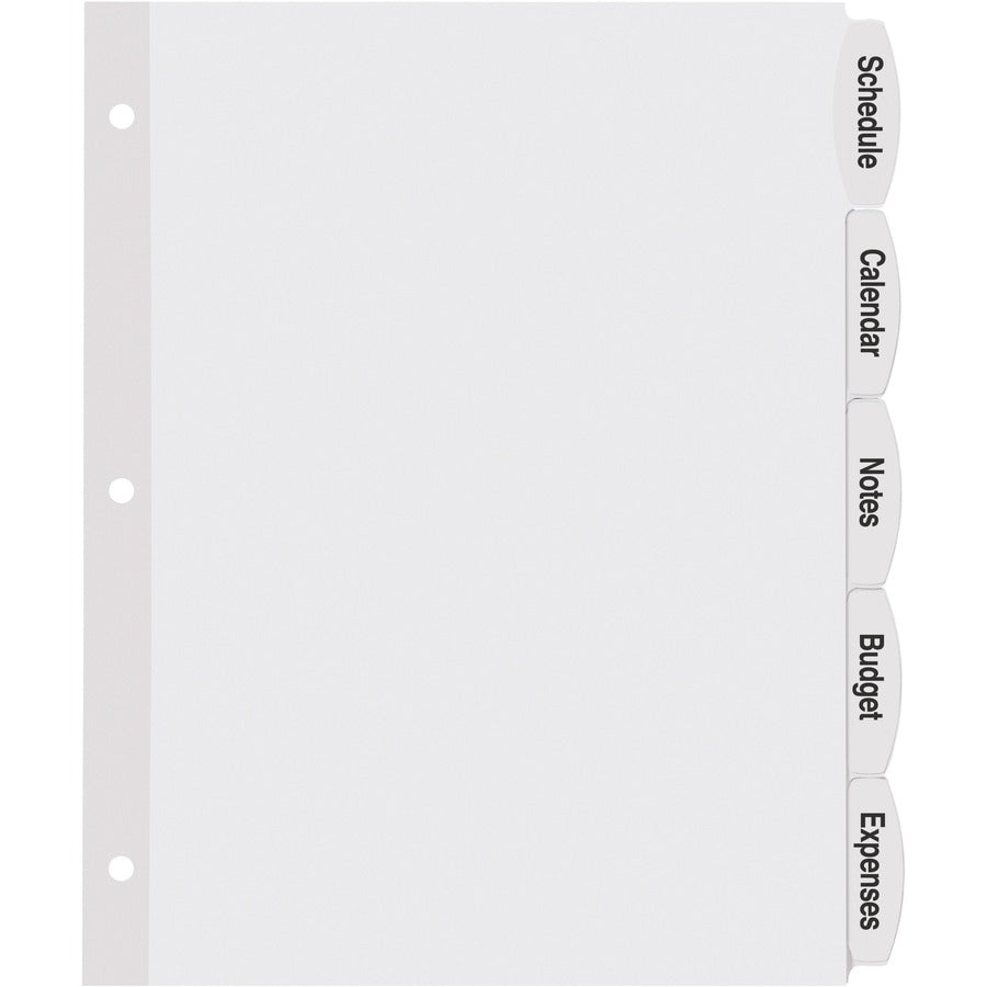 20 x Divider(s) - 5 - 5 Tab(s)/Set - 8.5" Divider Width x 11" Divider Length - 3 Hole Punched - White Paper Divider - White Paper Tab(s) - 20% Recycled - 1 Pack