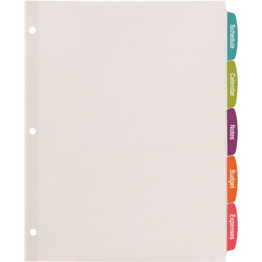 20 x Divider(s) - 5 - 5 Tab(s)/Set - 8.5" Divider Width x 11" Divider Length - 3 Hole Punched - White Paper Divider - White Paper Tab(s) - 20% Recycled - 1 Pack