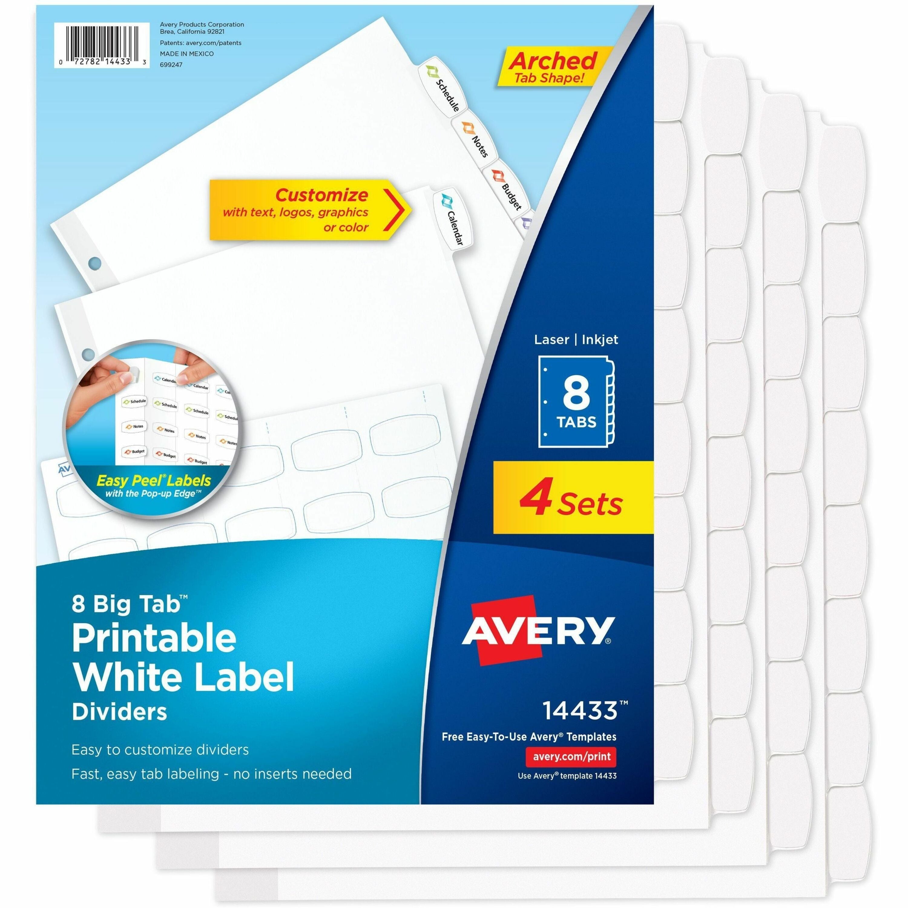 Avery&reg; Big Tab Printable Label Dividers, Easy Peel Labels, 8 Tabs