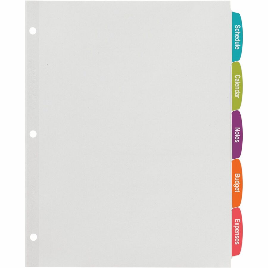 Avery Big Tab Printable White Label Dividers, 5 Tabs/Set, 20 Sets (100 Dividers), 8.5" x 11", White, 3-Hole Punched, Paper, Printable, Writable, Reinforced Holes, Easy Peel