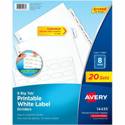 Avery Big Tab Printable White Label Dividers, 8 Tabs per Set, 20 Sets, 160 Dividers Total, 8.5" x 11", White, 3-Hole Punched, 20% Recycled Paper