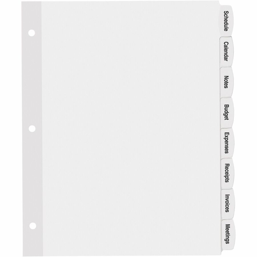 Avery Big Tab Printable White Label Dividers, 8 Tabs per Set, 20 Sets, 160 Dividers Total, 8.5" x 11", White, 3-Hole Punched, 20% Recycled Paper