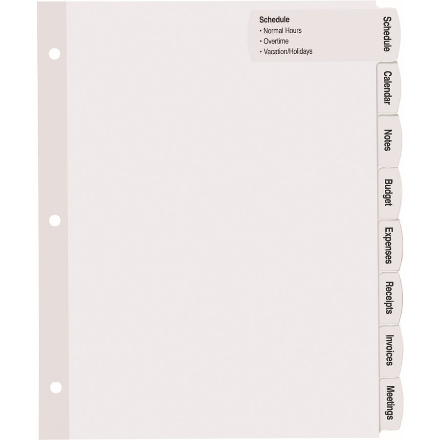 Avery Big Tab Tab Divider, 32 Dividers, 8 Tabs/Set, 8.5" x 11", 3-Hole Punched, White Paper, 20% Recycled, 4 Pack