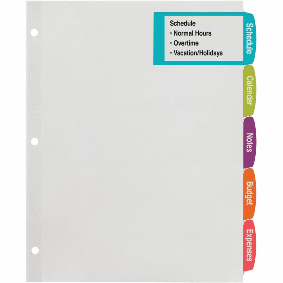 Avery Big Tab Tab Dividers, 5 Tabs per Set, 20 Sets (100 Dividers), 8.5" x 11", White, 3-Hole Punched, Paper, 20% Recycled Content