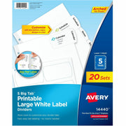 Avery Big Tab Tab Dividers, 5 Tabs per Set, 20 Sets (100 Dividers), 8.5" x 11", White, 3-Hole Punched, Paper, 20% Recycled Content