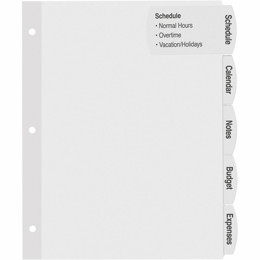 Avery Big Tab Tab Dividers, 5 Tabs per Set, 20 Sets (100 Dividers), 8.5" x 11", White, 3-Hole Punched, Paper, 20% Recycled Content