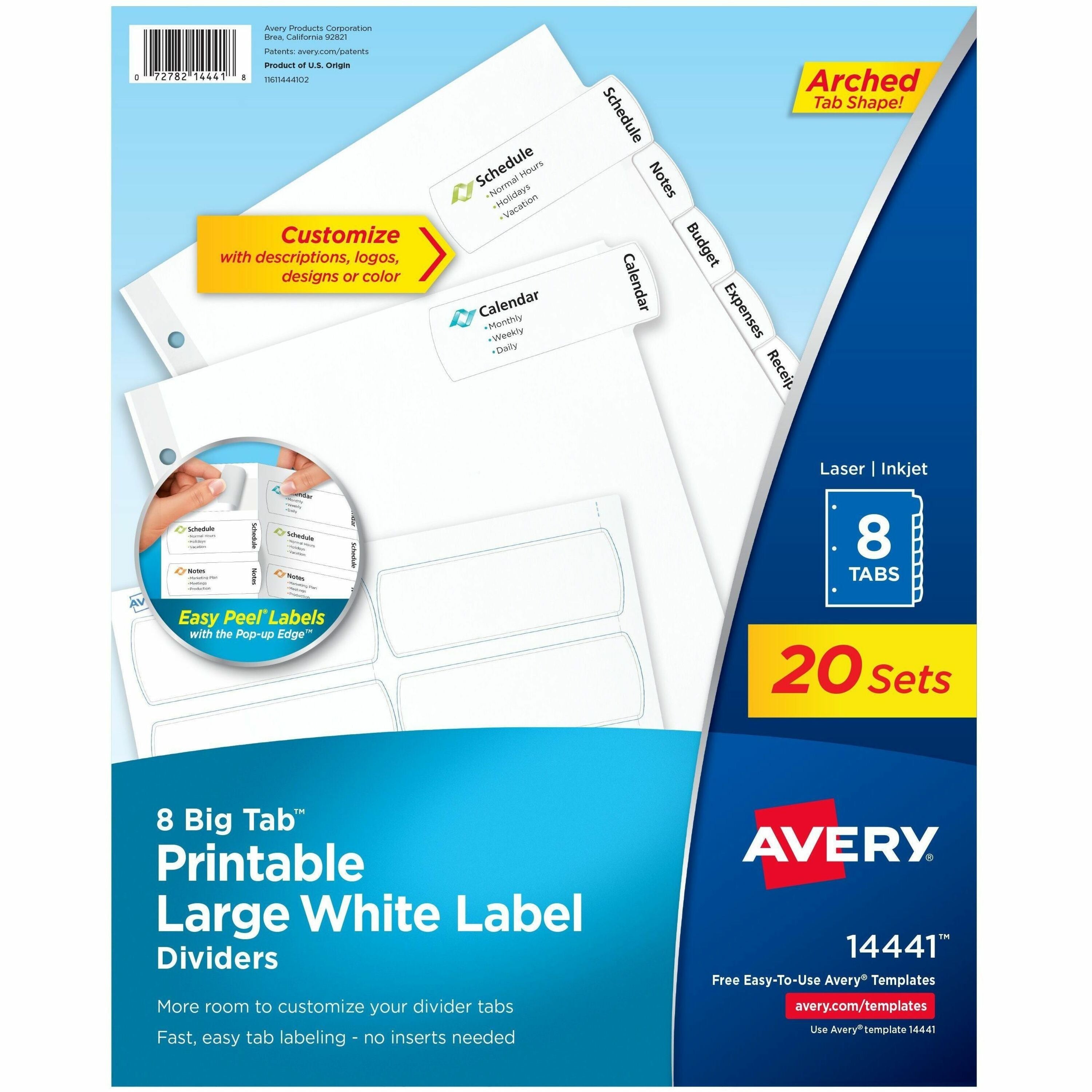 Avery&reg; Big Tab Printable Large White Dividers with Easy Peel, 8 Tabs