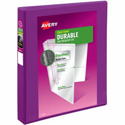 Avery Durable View Binder, 1" Slant Rings, 250-Sheet Capacity, Letter Size, 2 Internal Pockets, Polypropylene, Purple, 1 Each