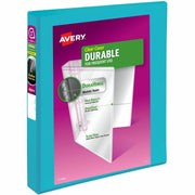 Avery Durable View Binder, 1" Slant Rings, 250-Sheet Capacity, Letter Size, 1.4" Spine, 2 Pockets, Polypropylene, Aqua, 1 Each