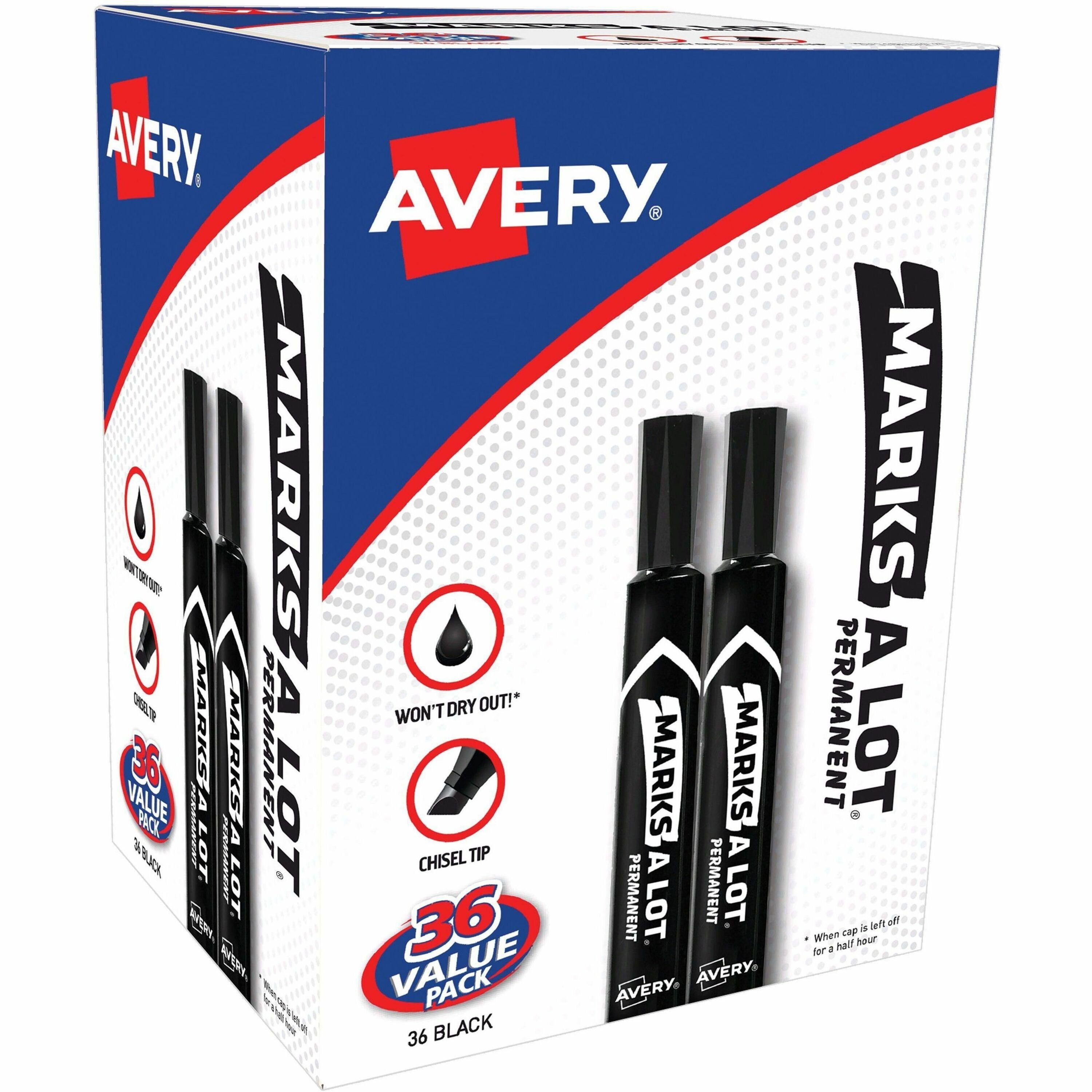 Avery Marks A Lot Permanent Markers, Large Desk-Style, 4.76 mm Chisel Point, Black Ink, 1 Box