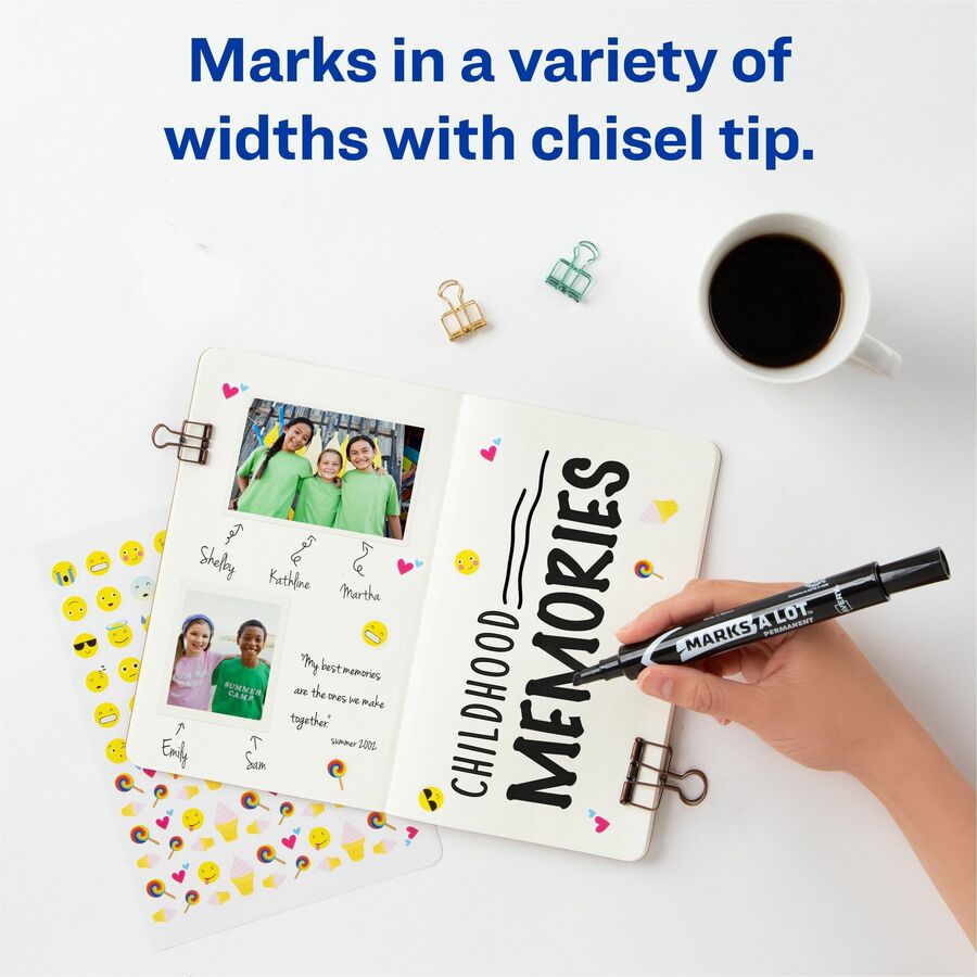 Avery Marks A Lot Permanent Markers, Large Desk-Style, 4.76 mm Chisel Point, Black Ink, 1 Box