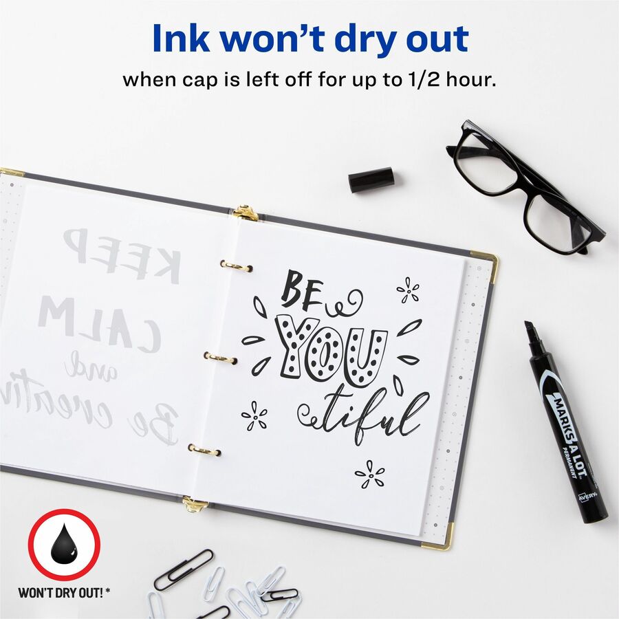 Avery Marks A Lot Permanent Markers, Large Desk-Style, 4.76 mm Chisel Point, Black Ink, 1 Box