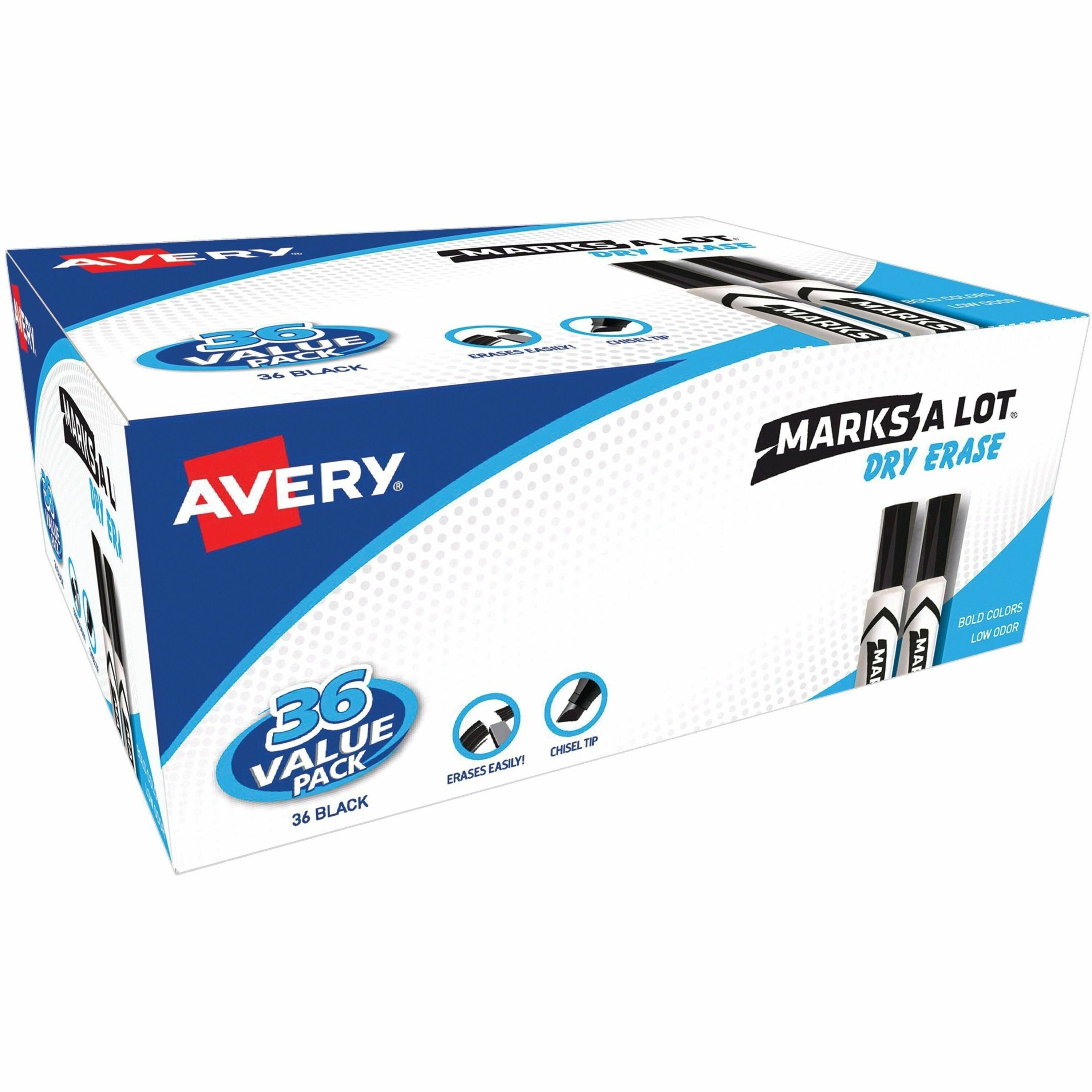 Avery Marks A Lot Desk-Style Dry-Erase Markers, Chisel Tip, Black Ink, Erasable, 1 Box