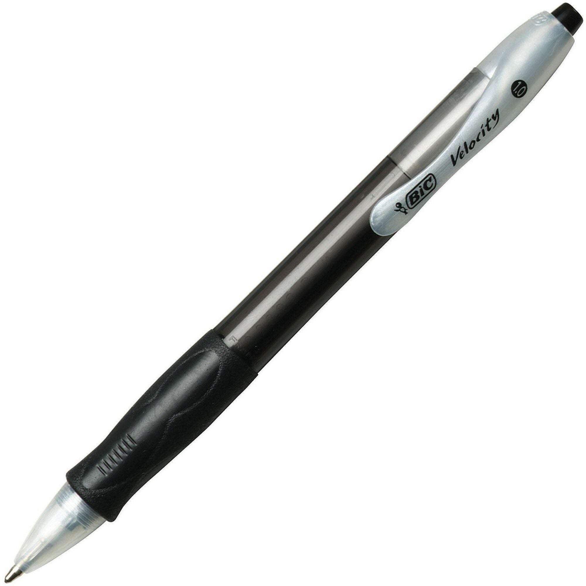BIC Velocity Retractable Ballpoint Pens, 1 mm Medium Point, Black Ink, Black Barrel, Refillable, 36/Box