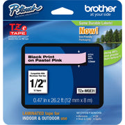 Brother TZe Laminated Tape, 15/32" Width, Pastel Pink, 1 Each