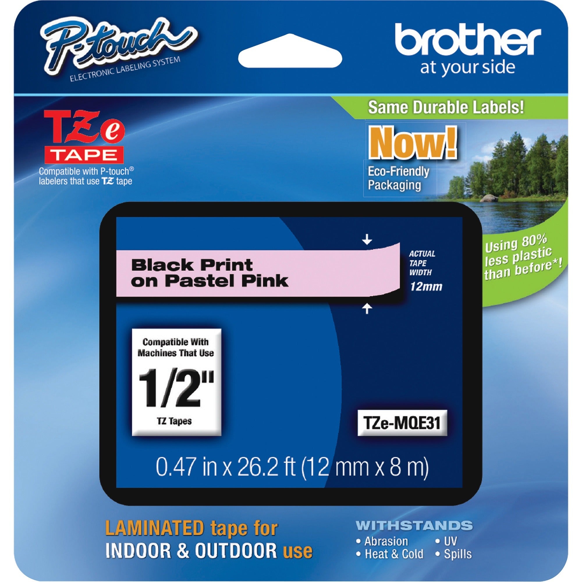 Brother TZe Laminated Tape, 15/32" Width, Pastel Pink, 1 Each
