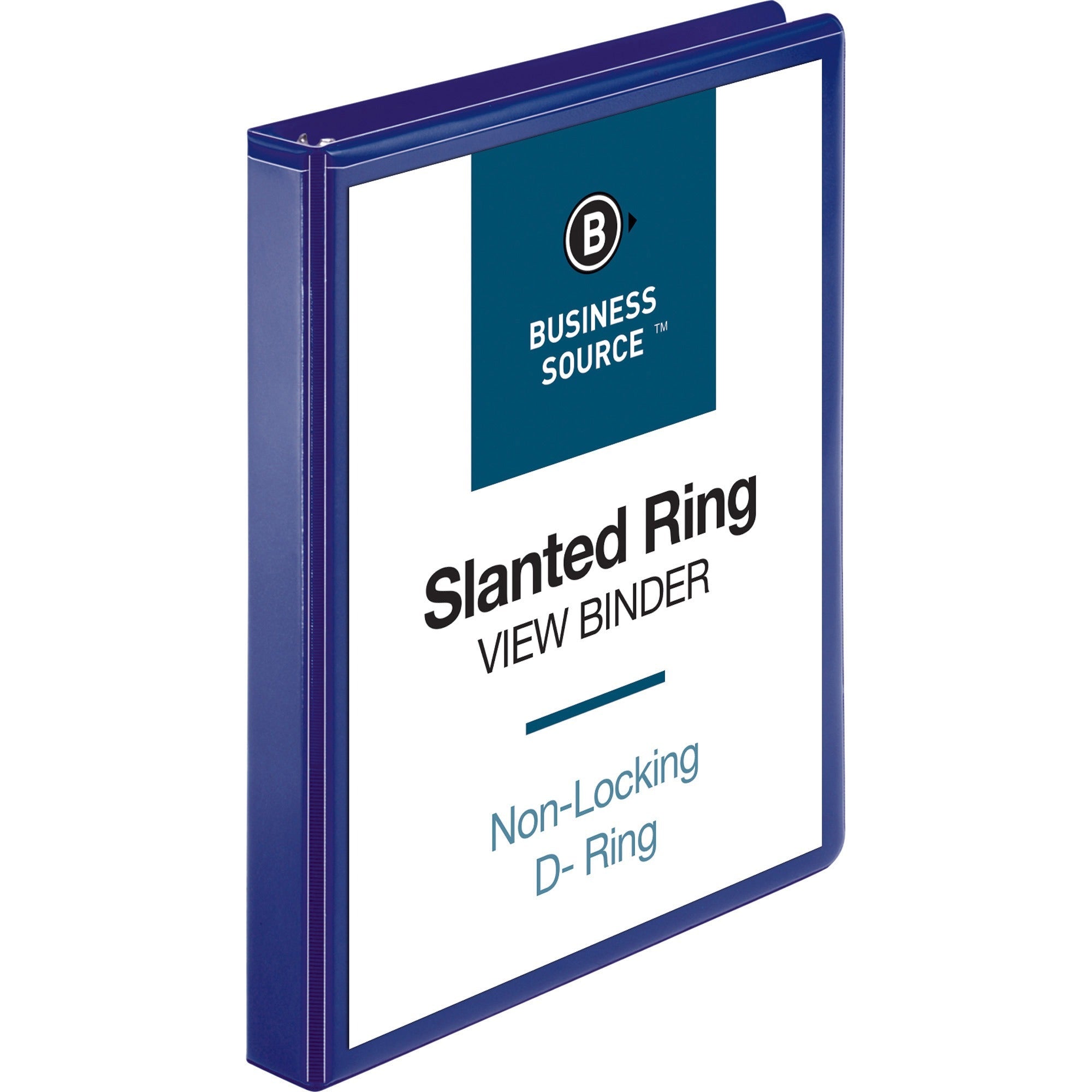 Business Source D-Ring View Binder, 1" Capacity, Slant D-Ring, Internal Pockets, Clear Overlay, Navy, 1 Each