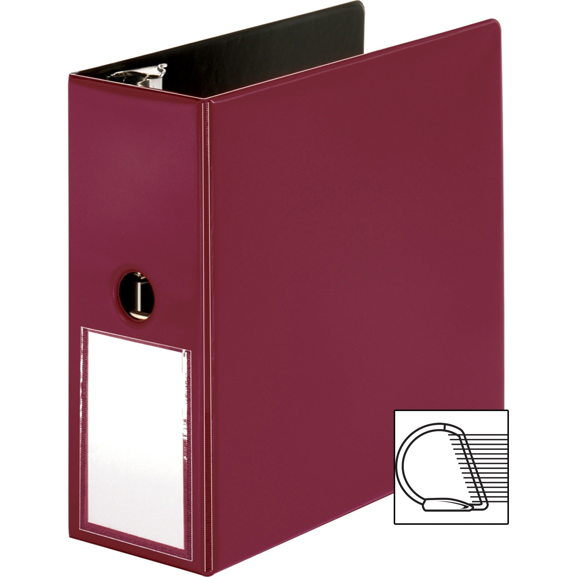Business Source 5" D-Ring Binder, 1050 Sheet Capacity, Slant D-Ring, Internal Pockets, Transparent, Lay Flat, Label Holder, Spine, Burgundy, 1 Each