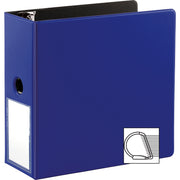 Business Source 5" D-Ring Binder, 1050 Sheet Capacity, Slant D-Ring Fastener, Internal Pockets, Transparent, Lay Flat, Label Holder, Navy, 1 Each