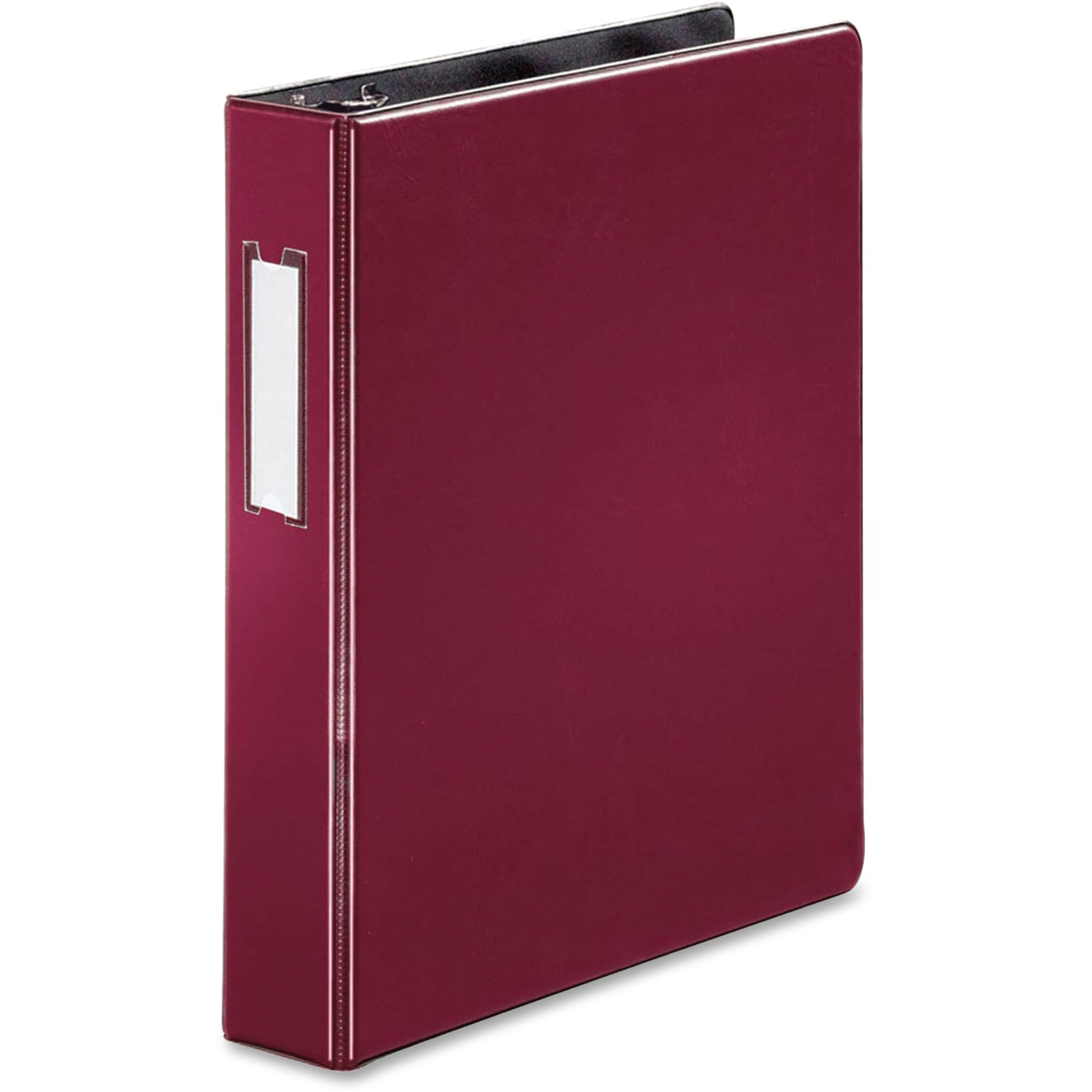 Business Source 1.5" D-Ring Binder, 1.5" Capacity, 375 Sheet, Slant D-Ring, Internal Pockets, Burgundy, Lay Flat, Label Holder, 1 Each