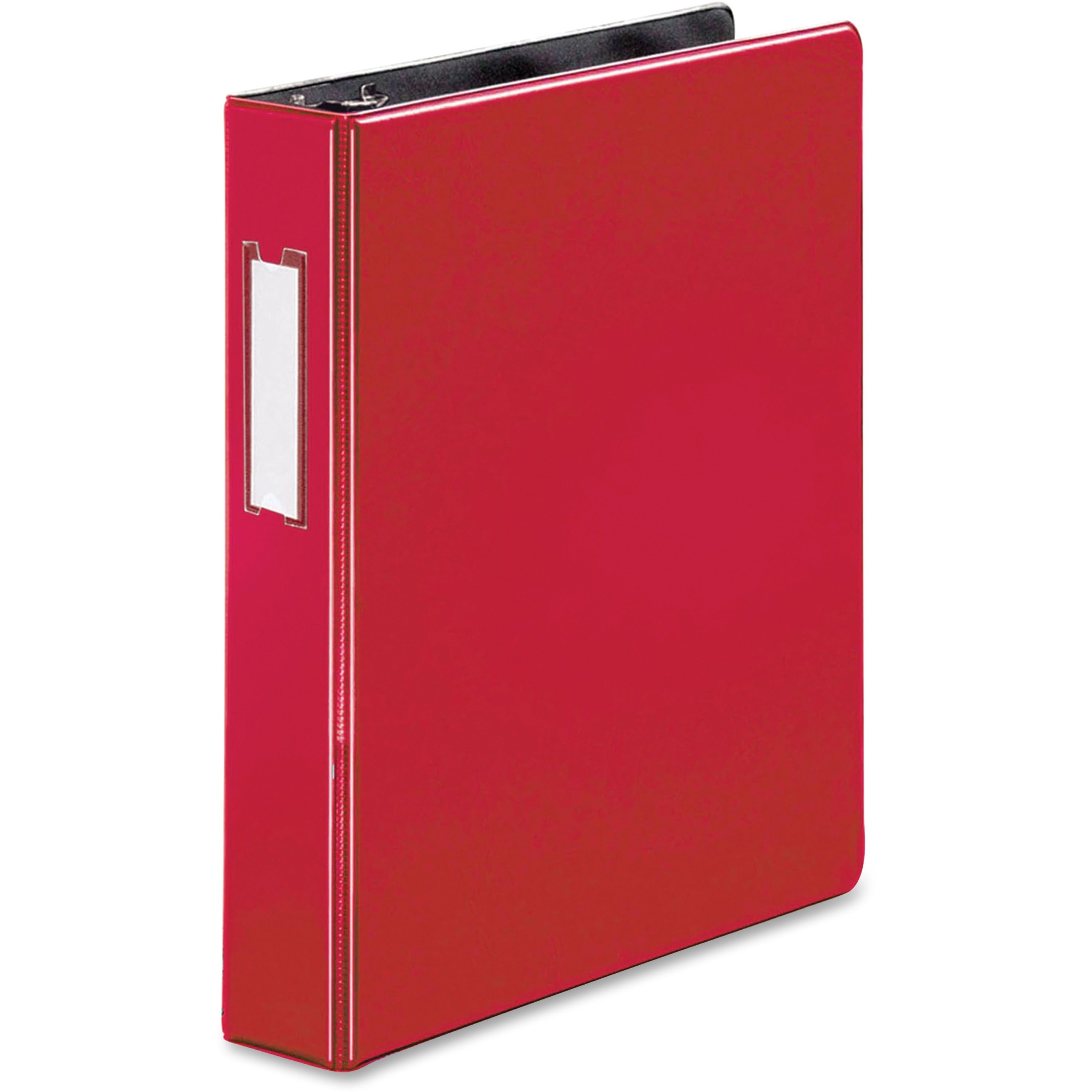 Business Source 1.5" D-Ring Binder, 1.5" Capacity, 375 Sheets, Slant D-Ring, Internal Pockets, Red, Lay Flat, Label Holder, 1 Each