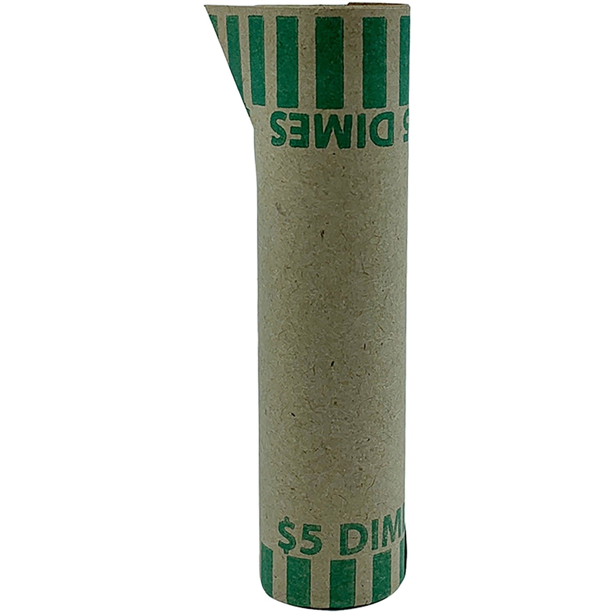 PAP-R Tubular Coin Wrap, 10¢ Denomination, Durable, Burst Resistant, Crimped, Pre-formed, 57 lb Paper, Green, 1000/Box