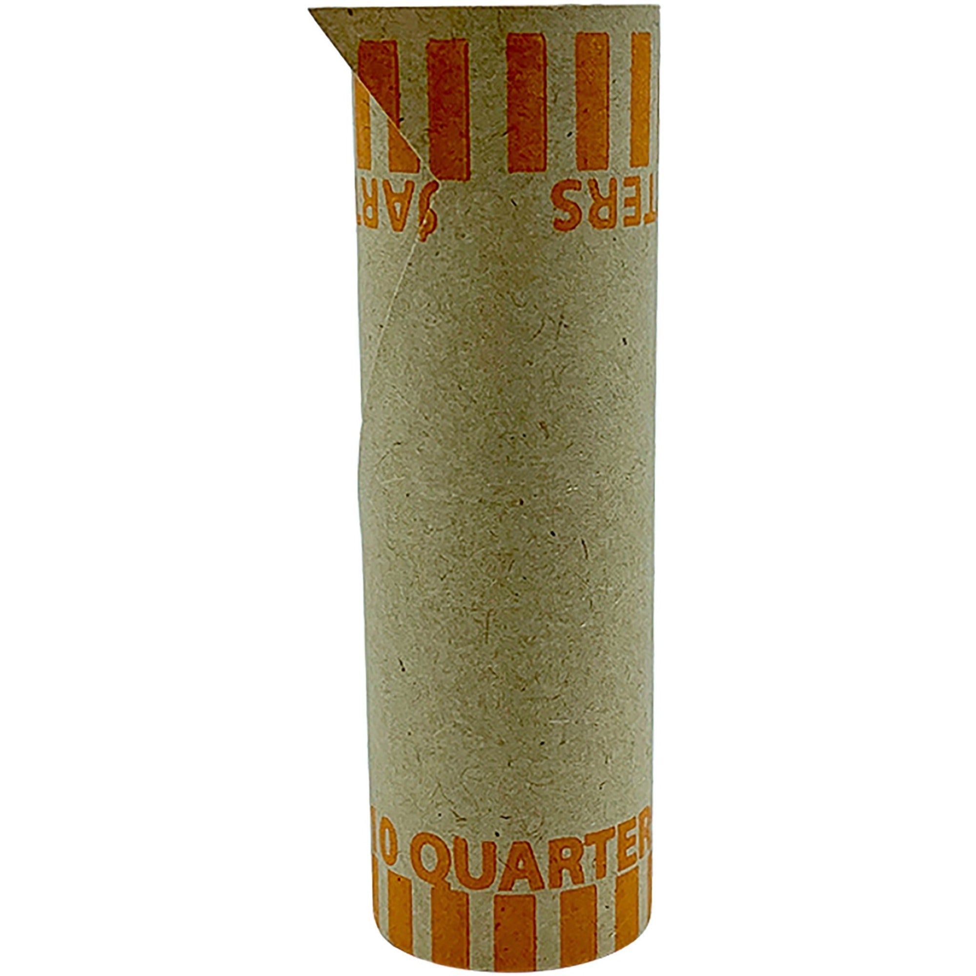 PAP-R Tubular Coin Wrap, 25¢ Denomination, Durable Burst Resistant Crimped Pre-formed, 57 lb Paper, Orange, 1000/Box