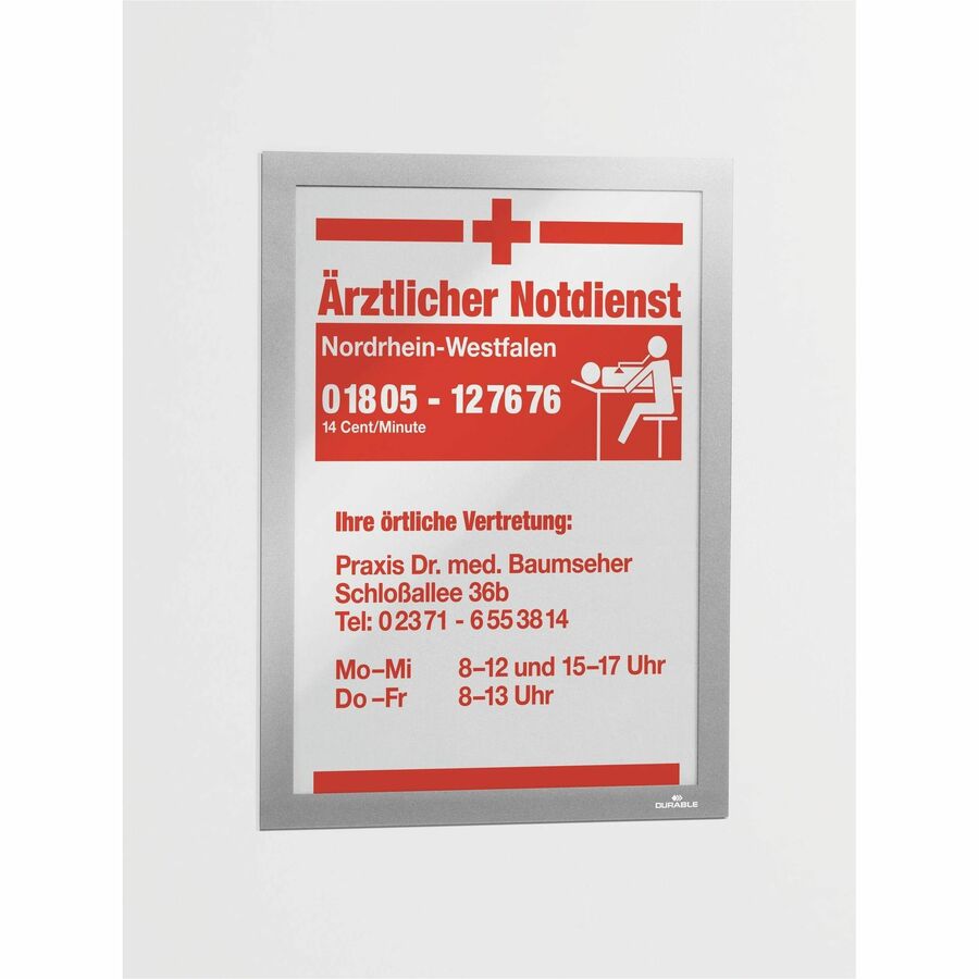 DURABLE Duraframe Magnetic Self-adhesive Frame, 11" x 8.5", Rectangle, Horizontal/Vertical, Dual-sided, Sturdy, Silver, 2/Pack