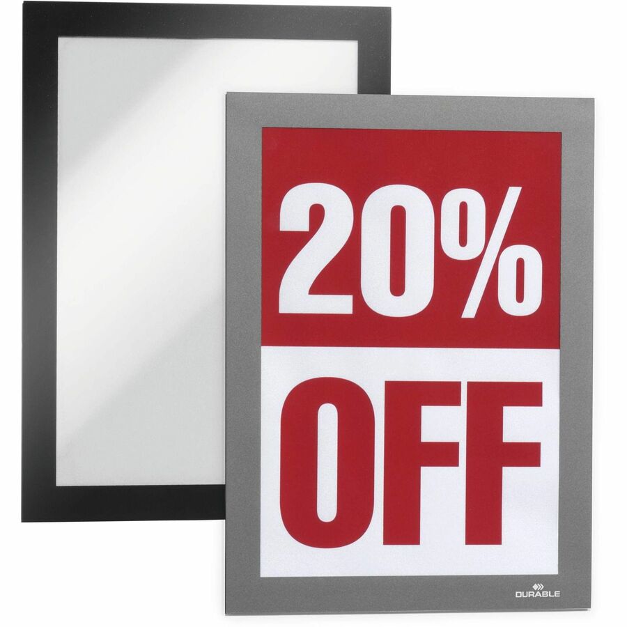 DURABLE Duraframe Half Letter, 8.50" x 5.50", Rectangle, Horizontal/Vertical, Self-adhesive, Magnetic, Dual-sided, Sturdy, Black, 2/Pack
