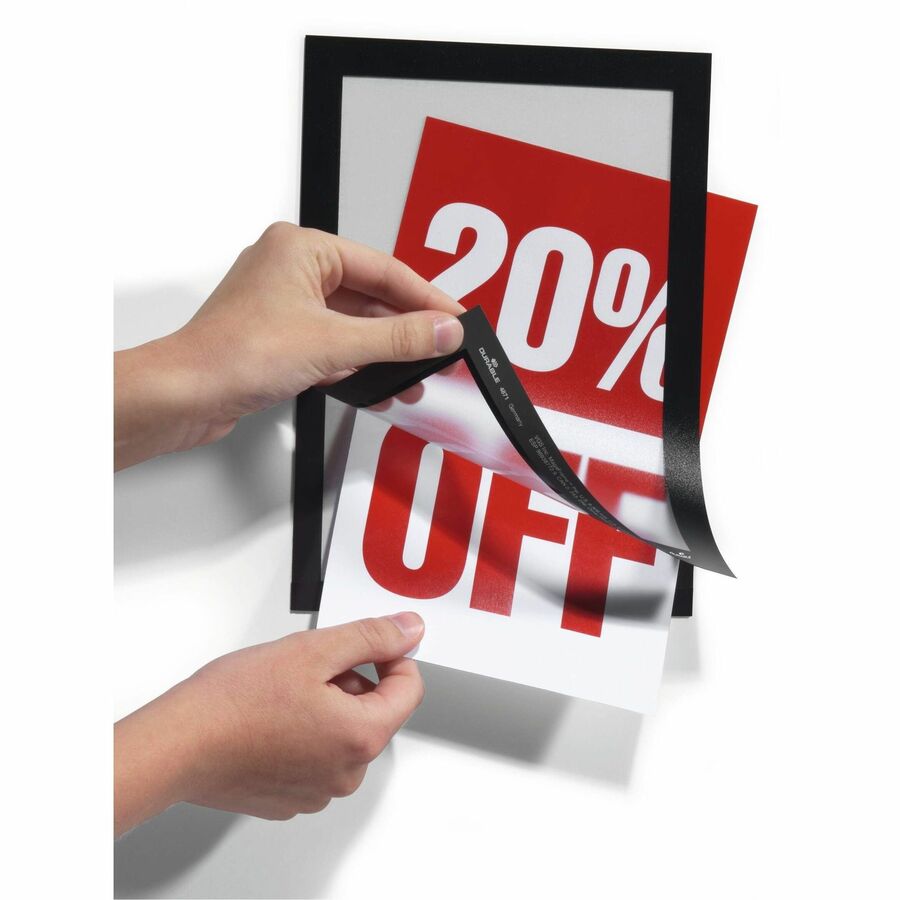 DURABLE Duraframe Half Letter, 8.50" x 5.50", Rectangle, Horizontal/Vertical, Self-adhesive, Magnetic, Dual-sided, Sturdy, Black, 2/Pack