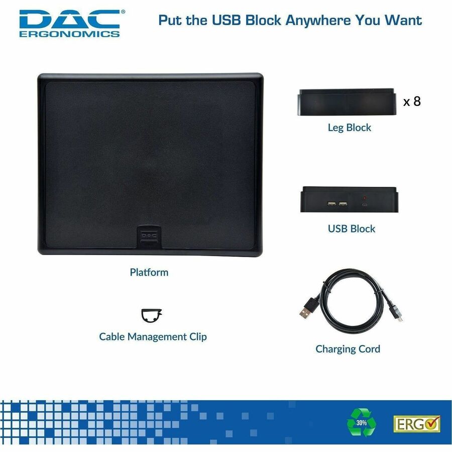 DAC&reg; Stax MP-213 Height-Adjustable Monitor/Laptop Stand with 2-USB Ports, Black
