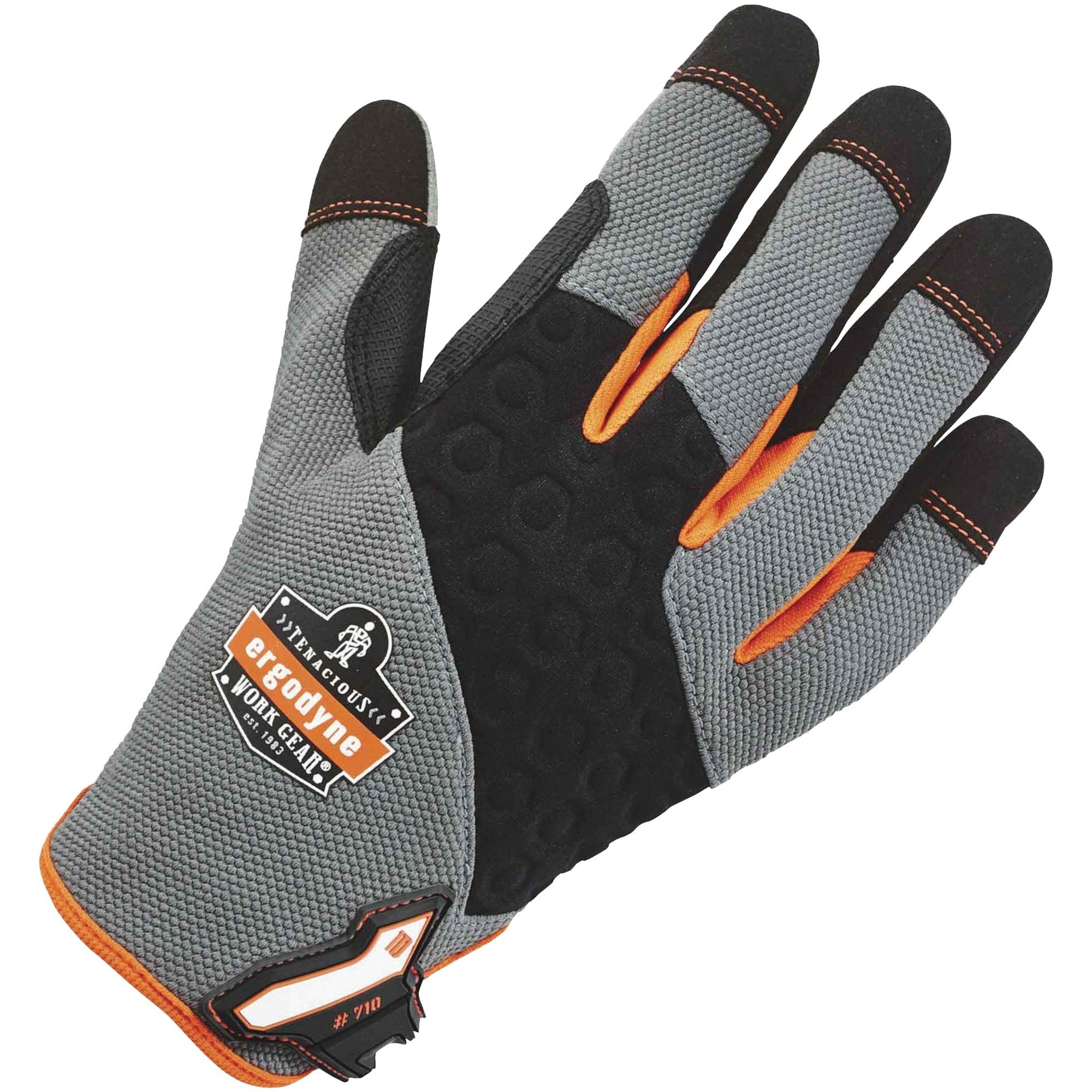 Ergodyne ProFlex 710 Heavy-Duty Utility Gloves, Large, Gray, 10" Length, Reinforced Palm, Fingertip & Saddle, Machine Washable, Abrasion Resistant, Hook & Loop Closure, 2 Pairs