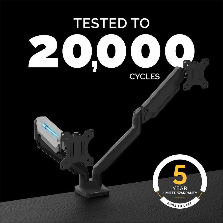 Fellowes Platinum Dual Monitor Arm, Black, Supports 2 Displays up to 46", 40 lb Load Capacity, 1 Each